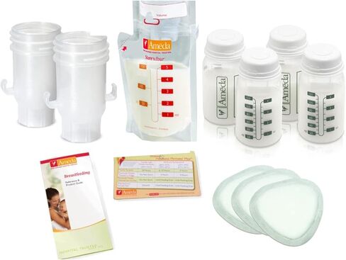 اميدا تتضمن مجموعة ملحقات ضخ الثدي ما يلي: (10) وسادات رضاعة ممتازة للاستعمال مرة واحدة، (20) كيس حليب ستور اند بور مع (2) محولات، (4) زجاجات تخزين الحليب، إرشادات تخزين الحليب in Kuwait