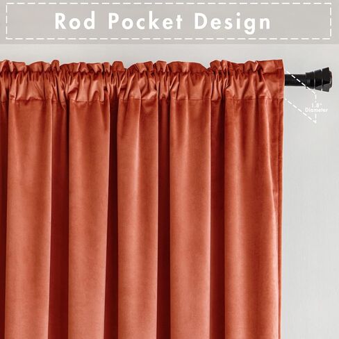 Burnt Orange Velvet Curtains 84 Inches Long Room Darkening Thermal Insulated Rod Pocket Window Rust Blackout Drapes for Bedroom Living Room, Set of 2，Terracotta in Saudi Arabia