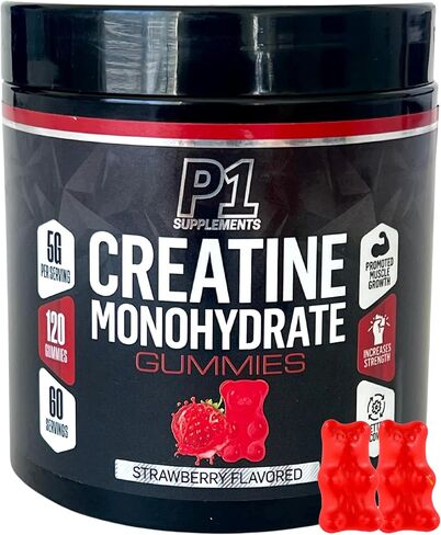 P1 Creatine Monohydrate Gummies - Creatine for Men and Women with 60 Servings, 5g per Serving. 120 Strawberry Flavored Gummies. for Muscle Growth, Muscle Strength, and Recovery in Saudi Arabia