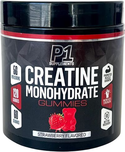 P1 Creatine Monohydrate Gummies - Creatine for Men and Women with 60 Servings, 5g per Serving. 120 Strawberry Flavored Gummies. for Muscle Growth, Muscle Strength, and Recovery in Saudi Arabia