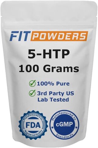 مسحوق FitPowders 5-HTP (نقي) 100 جرام (أحجام متعددة) غير معدل وراثيًا، سيروتونين، مكمل لتحسين المزاج in Kuwait