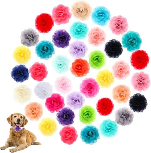Cooyeah Dog Collar Flowers, 40 Pieces Pet Bow Tie Flower Collars Dogs Charms Flower Bowtie for Cat Puppy Pets Collar Grooming Accessories in Kuwait