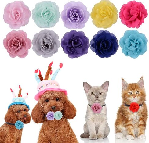 Cooyeah Dog Collar Flowers, 40 Pieces Pet Bow Tie Flower Collars Dogs Charms Flower Bowtie for Cat Puppy Pets Collar Grooming Accessories in Kuwait