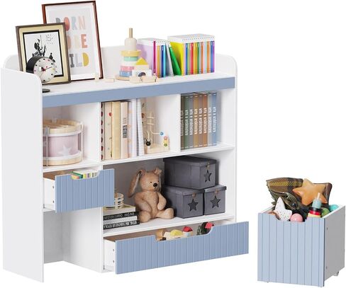 Lkeiyay Kids Bookshelf,Toy Storage Organizer,Nursery Bookshelf,Multifunctional Storage Chest for Playroom,with Hidden Wheels and 4 Storage Cubbies,Blue in Saudi Arabia