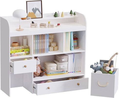 Lkeiyay Kids Bookshelf,Toy Storage Organizer,Nursery Bookshelf,Multifunctional Storage Chest for Playroom,with Hidden Wheels and 4 Storage Cubbies,Blue in Saudi Arabia
