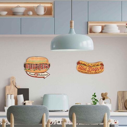 استمتع بعلامة البرجر المعدنية المنقوشة - لافتة Vintage Diner Burgers للمطبخ أو كهف الرجال - الأفضل في المدينة in Kuwait