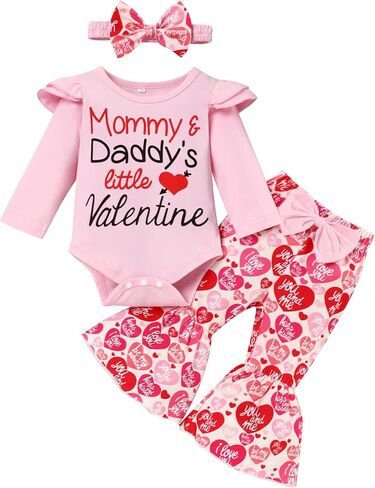 بدلة عيد الحب الأولى لحديثي الولادة + سروال مكشكش من الأسفل + عصابة رأس مجموعة ملابس عيد الحب in Kuwait