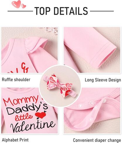 بدلة عيد الحب الأولى لحديثي الولادة + سروال مكشكش من الأسفل + عصابة رأس مجموعة ملابس عيد الحب in Kuwait