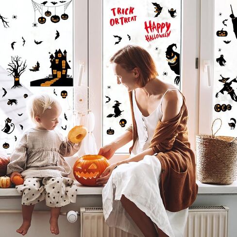 AUAUY Christmas Window Stickers, 8 Sheets 116pcs Merry Christmas Window Clings Sticker, Reusable Children's Window Film, Double-Sided Static Adhesive PVC Stickers for Glass Windows Decoration in Kuwait