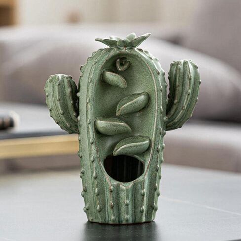 YYW Cactus Backflow Incense Burner Cute Ceramic Waterfall Incense Holders Cone Stick Holder with 20 Incense Cones + 30 Incense Sticks + 1 Mat + 1 Tweezers for Home Office Decor Gift (Style B) in Saudi Arabia