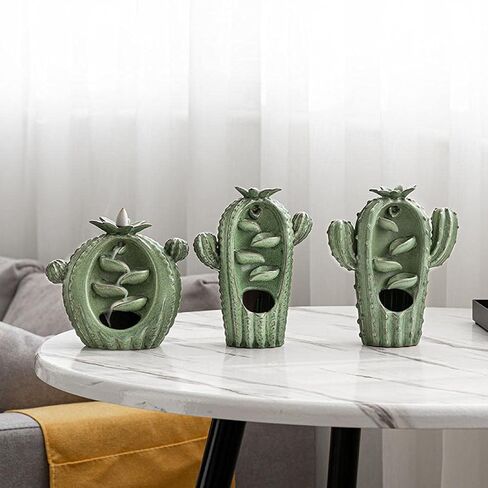 YYW Cactus Backflow Incense Burner Cute Ceramic Waterfall Incense Holders Cone Stick Holder with 20 Incense Cones + 30 Incense Sticks + 1 Mat + 1 Tweezers for Home Office Decor Gift (Style B) in Saudi Arabia