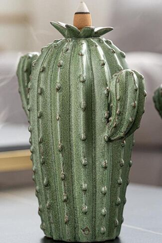YYW Cactus Backflow Incense Burner Cute Ceramic Waterfall Incense Holders Cone Stick Holder with 20 Incense Cones + 30 Incense Sticks + 1 Mat + 1 Tweezers for Home Office Decor Gift (Style B) in Saudi Arabia
