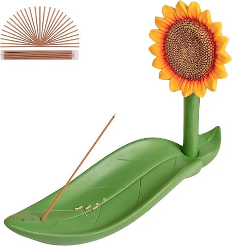 GARMOLY Sunflower Incense Holder for Sticks, Incense Burner with 30 Incense Sticks and Detachable Ash Catcher, Farmhouse Sunflower Decor for Home, Patio, Nature Art Theme Incense Tray in Kuwait