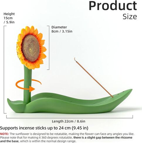 GARMOLY Sunflower Incense Holder for Sticks, Incense Burner with 30 Incense Sticks and Detachable Ash Catcher, Farmhouse Sunflower Decor for Home, Patio, Nature Art Theme Incense Tray in Kuwait