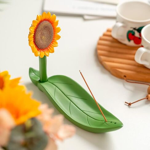 GARMOLY Sunflower Incense Holder for Sticks, Incense Burner with 30 Incense Sticks and Detachable Ash Catcher, Farmhouse Sunflower Decor for Home, Patio, Nature Art Theme Incense Tray in Kuwait