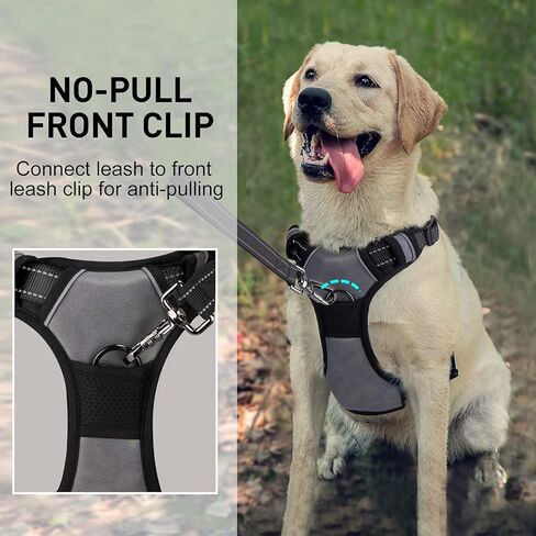 حزام عاكس للكلاب متوسطة وكبيرة الحجم، لا يسحب ولا يخنق - حزام جرو قابل للتعديل مع مقبض تحكم سهل، مشبك أمامي - مبطن ناعم، حزام صدرية مريح للكلاب - شديد التحمل للحيوانات الأليفة في الهواء الطلق in Kuwait