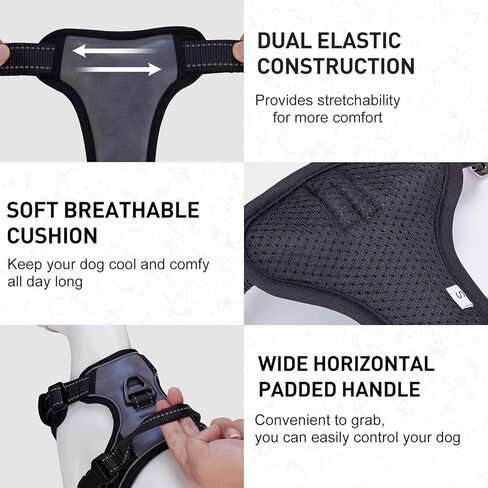 حزام عاكس للكلاب متوسطة وكبيرة الحجم، لا يسحب ولا يخنق - حزام جرو قابل للتعديل مع مقبض تحكم سهل، مشبك أمامي - مبطن ناعم، حزام صدرية مريح للكلاب - شديد التحمل للحيوانات الأليفة في الهواء الطلق in Kuwait