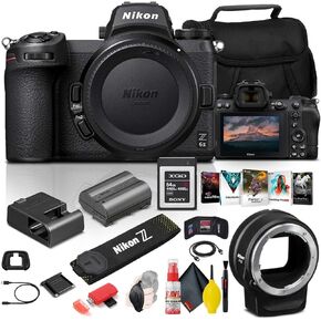 كاميرا Nikon Z 6II الرقمية بدون مرآة بدقة 24.5 ميجابكسل (الهيكل فقط) (1659) + حامل FTZ + بطاقة XQD سعة 64 جيجابايت + برنامج Corel للصور + حقيبة + كابل HDMI + مجموعة تنظيف + المزيد - الطراز العالمي (متجدد) in Kuwait