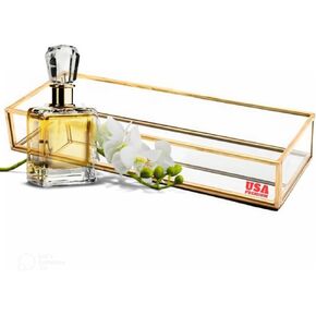 (صينية مرآة ذهبية صغيرة) - صينية زجاجية مزخرفة من الكروم النحاسي العتيق موزد لايف (صينية مرآة ذهبية مقاس S) in Kuwait