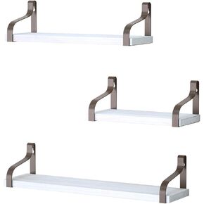 Love-KANKEI Floating Shelves Wall Mounted Set of 3, Rustic Wood Wall Storage Shelves for Bedroom, Living Room, Bathroom, Kitchen, Office and More White/Brown Bracket in Kuwait