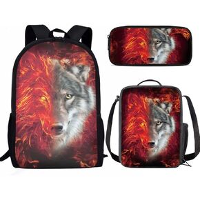 SEANATIVE 3D Cat 3 Pieces School Backpack Zipper Around, Polyester School Book Bag with Lunch Box and Pencil Case for Boys Girls, Sturdy Satchel Casual Daypack in Kuwait