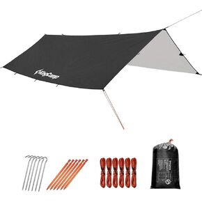 KingCamp Camping Tarp 10ft/13ft قماش القنب كبير الحجم للتخييم خفيف الوزن مقاوم للدموع أرجوحة المطر يطير قماش القنب مقاوم للماء مع طلاء الفضة UPF50 + حماية من الأشعة فوق البنفسجية لحقائب الظهر والمشي لمسافات طويلة والسفر خيمة القماش