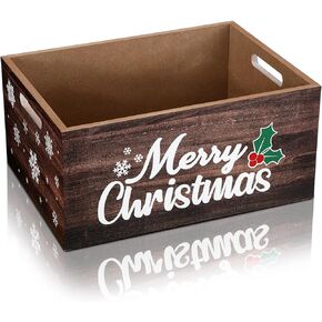 Namalu Christmas Hot Cocoa Bar Storage Box Wooden Crate with Handles Hot Cocoa Decorative Rustic Farmhouse Wood Basket Christmas Wood Storage Bins Organizer Bucket for Xmas Candy Dish Home(White)