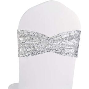 مجموعة الجمال الأبدية مكونة من 25 رباط كرسي ترتر منحني فضي لأغطية كرسي حفلات الزفاف in Kuwait