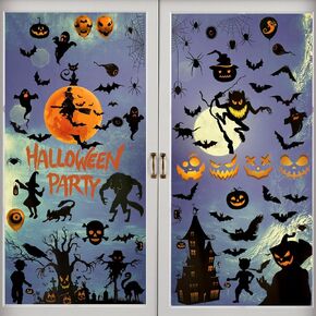ملصقات نوافذ الهالوين، 73 قطعة من شارات نوافذ الهالوين للنوافذ الزجاجية لديكورات نوافذ الهالوين، الغربان الهيكلية والخفافيش والعناكب وملصقات نافذة القرع الشبح لمستلزمات حفلات الهالوين in Kuwait