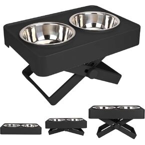 Elevated Dog Bowls, Adjustable Stable X-Design Stand Feeder Dog Bowl with 2 Stainless Steel Food & Water Bowls, Non-Slip Heights from 2.75'' to 9.8'' for Small Medium Large Dogs and Cats, Black in Kuwait
