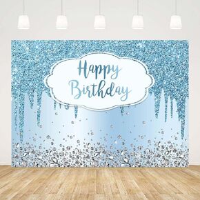 ABLIN 7x5ft Happy Birthday Backdrop Dripping Glitter Crystal Diamond Silver Photo Background Girls Women Bday Party Decorations Cake Table Banner Wall Decor Props