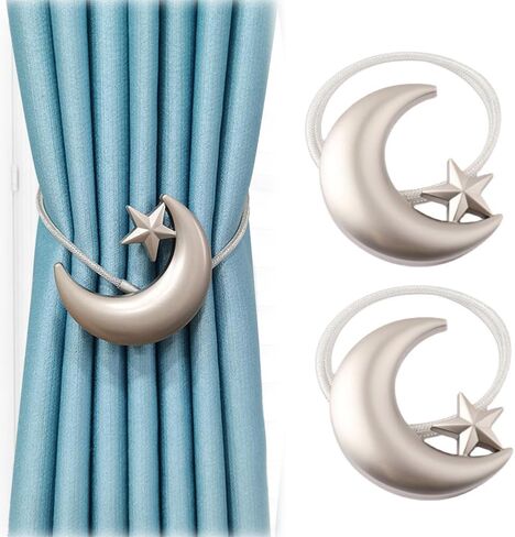 Magnetic Curtain Tiebacks 2 Pack, Star Moon Curtain Tie Backs, Gold Clip Curtain Holdbacks, Window Curtain Drape Tie Backs, Gold Moon Curtain Hooks Clip Rope for Home Office Decorative (Gold) in Kuwait