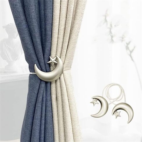 Magnetic Curtain Tiebacks 2 Pack, Star Moon Curtain Tie Backs, Gold Clip Curtain Holdbacks, Window Curtain Drape Tie Backs, Gold Moon Curtain Hooks Clip Rope for Home Office Decorative (Gold) in Kuwait