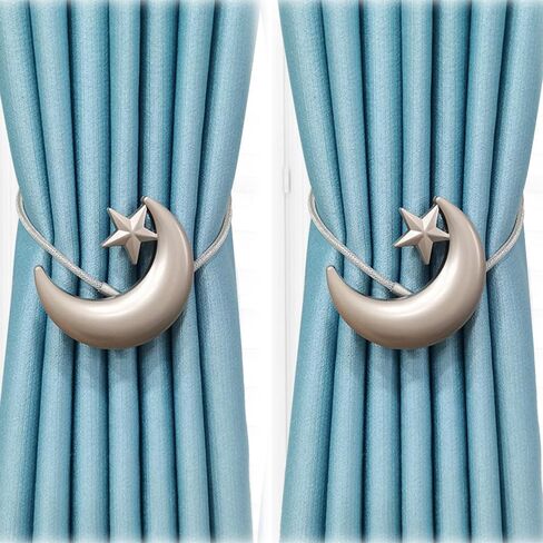 Magnetic Curtain Tiebacks 2 Pack, Star Moon Curtain Tie Backs, Gold Clip Curtain Holdbacks, Window Curtain Drape Tie Backs, Gold Moon Curtain Hooks Clip Rope for Home Office Decorative (Gold) in Kuwait