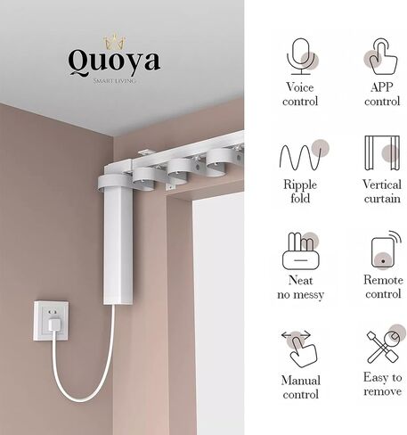 ستارة كهربائية ذكية من Quoya، ستائر مموجة قابلة للطي، متوافقة مع AT5810 / QL600 (مناسبة لمسار يصل إلى 7 أمتار (275 بوصة)) in Kuwait