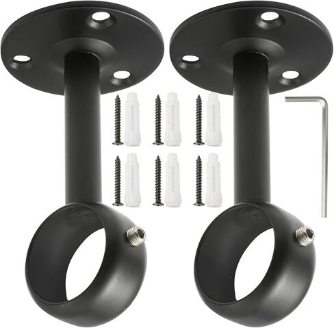 Creatyi قضيب الستارة بين قوسين قضيب الستارة، دعامات تثبيت السقف، حاملات ستائر، حاملات ستائر، حاملات قضبان ستائر لقضيب 1 1/4 بوصة (قطعتان، أسود) in Kuwait