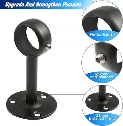Creatyi قضيب الستارة بين قوسين قضيب الستارة، دعامات تثبيت السقف، حاملات ستائر، حاملات ستائر، حاملات قضبان ستائر لقضيب 1 1/4 بوصة (قطعتان، أسود) in Kuwait