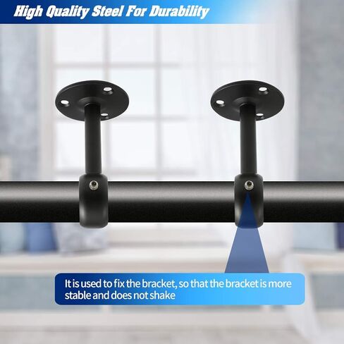 Creatyi قضيب الستارة بين قوسين قضيب الستارة، دعامات تثبيت السقف، حاملات ستائر، حاملات ستائر، حاملات قضبان ستائر لقضيب 1 1/4 بوصة (قطعتان، أسود) in Kuwait