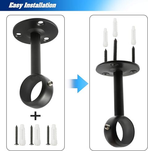 Creatyi قضيب الستارة بين قوسين قضيب الستارة، دعامات تثبيت السقف، حاملات ستائر، حاملات ستائر، حاملات قضبان ستائر لقضيب 1 1/4 بوصة (قطعتان، أسود) in Kuwait