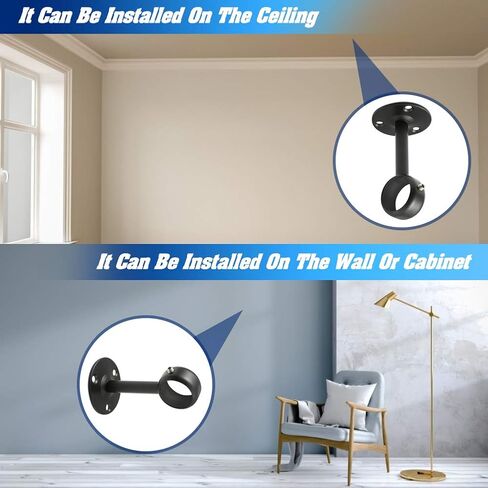 Creatyi قضيب الستارة بين قوسين قضيب الستارة، دعامات تثبيت السقف، حاملات ستائر، حاملات ستائر، حاملات قضبان ستائر لقضيب 1 1/4 بوصة (قطعتان، أسود) in Kuwait