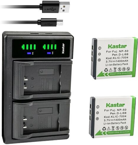 استبدال شاحن بطارية USB Kastar FNP-50 LTD2 لبطارية Fujifilm NP-50 NP-50A، Fujifilm BC-50، شاحن BC-45W، Fujifilm FinePix XP170، FinePix XP200، FinePix XF1، FinePix F1000EXR in Kuwait