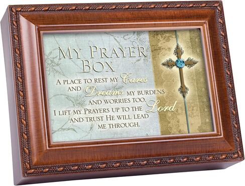 Cottage Garden My Prayer Box Place to Rest Cares Woodgrain Rope Trim Jewelry Music Box Plays Friend in Jesus in Saudi Arabia
