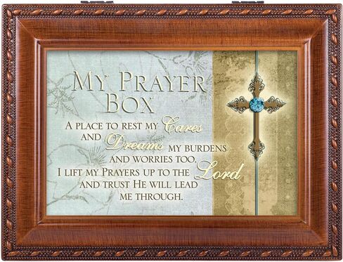 Cottage Garden My Prayer Box Place to Rest Cares Woodgrain Rope Trim Jewelry Music Box Plays Friend in Jesus in Saudi Arabia