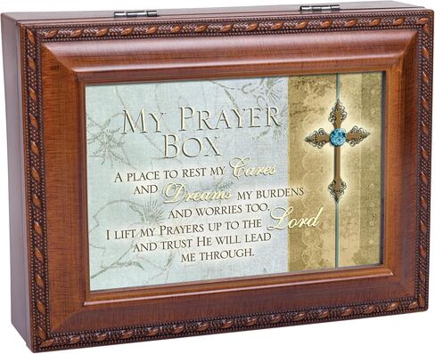 Cottage Garden My Prayer Box Place to Rest Cares Woodgrain Rope Trim Jewelry Music Box Plays Friend in Jesus in Saudi Arabia