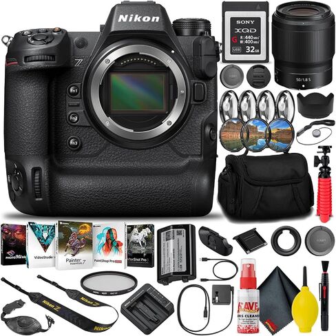 Nikon Z9 FX-Format Mirrorless Camera Body (1669) + 50mm f/1.8 S Lens + 32GB XQD Memory Card + Editing Software + Camera Bag + Pro Filter Kit + 12" Tripod (Renewed) in Saudi Arabia