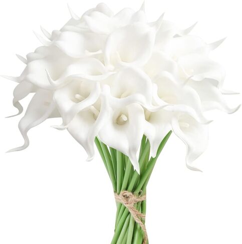 IPOPU 24PCS Artificial Flowers Fake Calla Lily Flowers Real Touch Calla Lily Faux Flowers Arrangement Bouquet for Home Garden Office Party Wedding Bouquet Centerpieces Flower Home Decoration (White) in Saudi Arabia