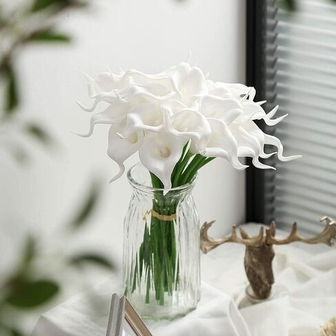 IPOPU 24PCS Artificial Flowers Fake Calla Lily Flowers Real Touch Calla Lily Faux Flowers Arrangement Bouquet for Home Garden Office Party Wedding Bouquet Centerpieces Flower Home Decoration (White) in Saudi Arabia