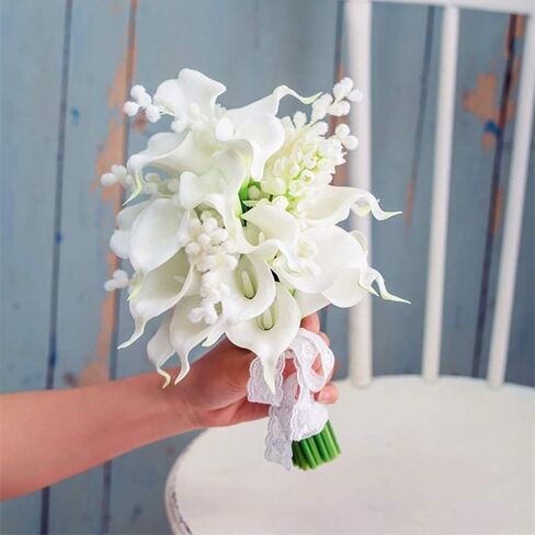 IPOPU 24PCS Artificial Flowers Fake Calla Lily Flowers Real Touch Calla Lily Faux Flowers Arrangement Bouquet for Home Garden Office Party Wedding Bouquet Centerpieces Flower Home Decoration (White) in Saudi Arabia