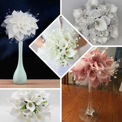 IPOPU 24PCS Artificial Flowers Fake Calla Lily Flowers Real Touch Calla Lily Faux Flowers Arrangement Bouquet for Home Garden Office Party Wedding Bouquet Centerpieces Flower Home Decoration (White) in Saudi Arabia