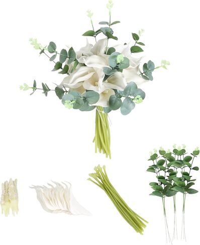 IPOPU 24PCS Artificial Flowers Fake Calla Lily Flowers Real Touch Calla Lily Faux Flowers Arrangement Bouquet for Home Garden Office Party Wedding Bouquet Centerpieces Flower Home Decoration (White) in Saudi Arabia
